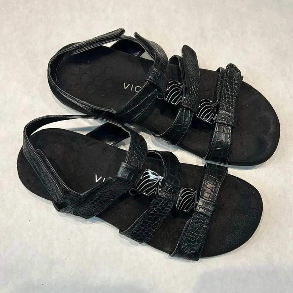 Vionic Womens Amber Backstrap Sandal Black Sz 8 Adjustable Orthotic Arch Support